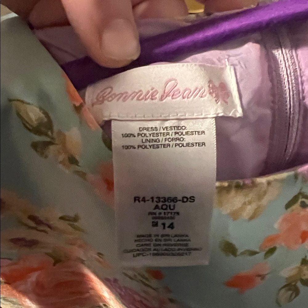 Bonnie Jean Mint Floral Satin Dress with Bow size 14 girls NWT - Picture 3 of 4
